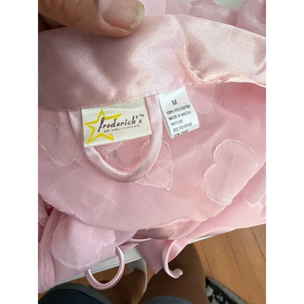 Fredericks of Hollywood Pink Sheer Heart Jacquard Robe Kimono Satin Trim Medium